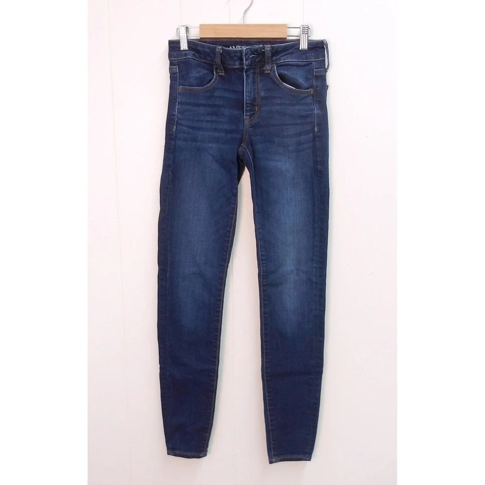 American Eagle Dark Wash Next Level Stretch Denim Jeggings Sz 2L/26